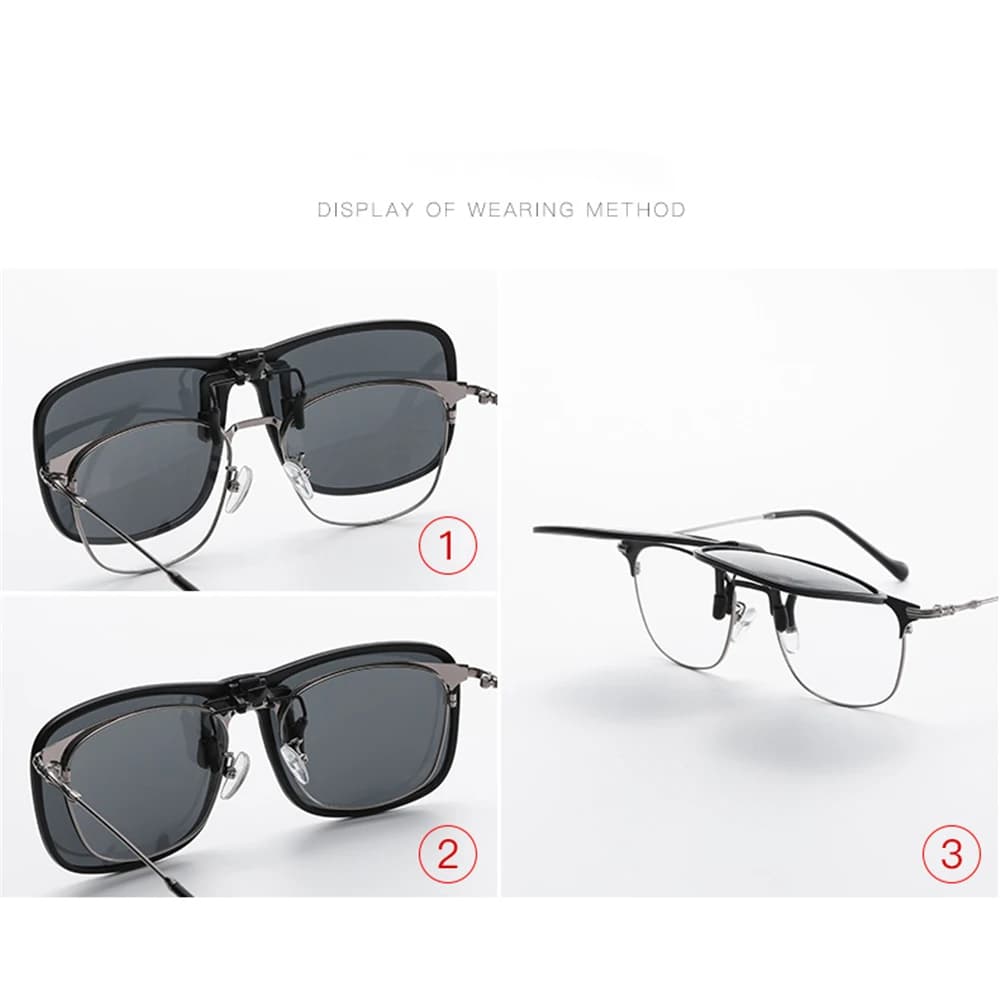 Lunettes flip-up polarisées VIVIBEE photochromiques - Clip-on conduite UV400 - Verres assombrissants