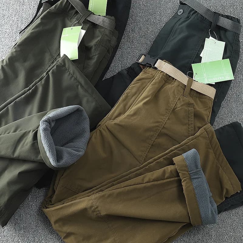 Pantalon homme imperméable coupe-vent polaire hiver droit poches multiples outdoor décontracté