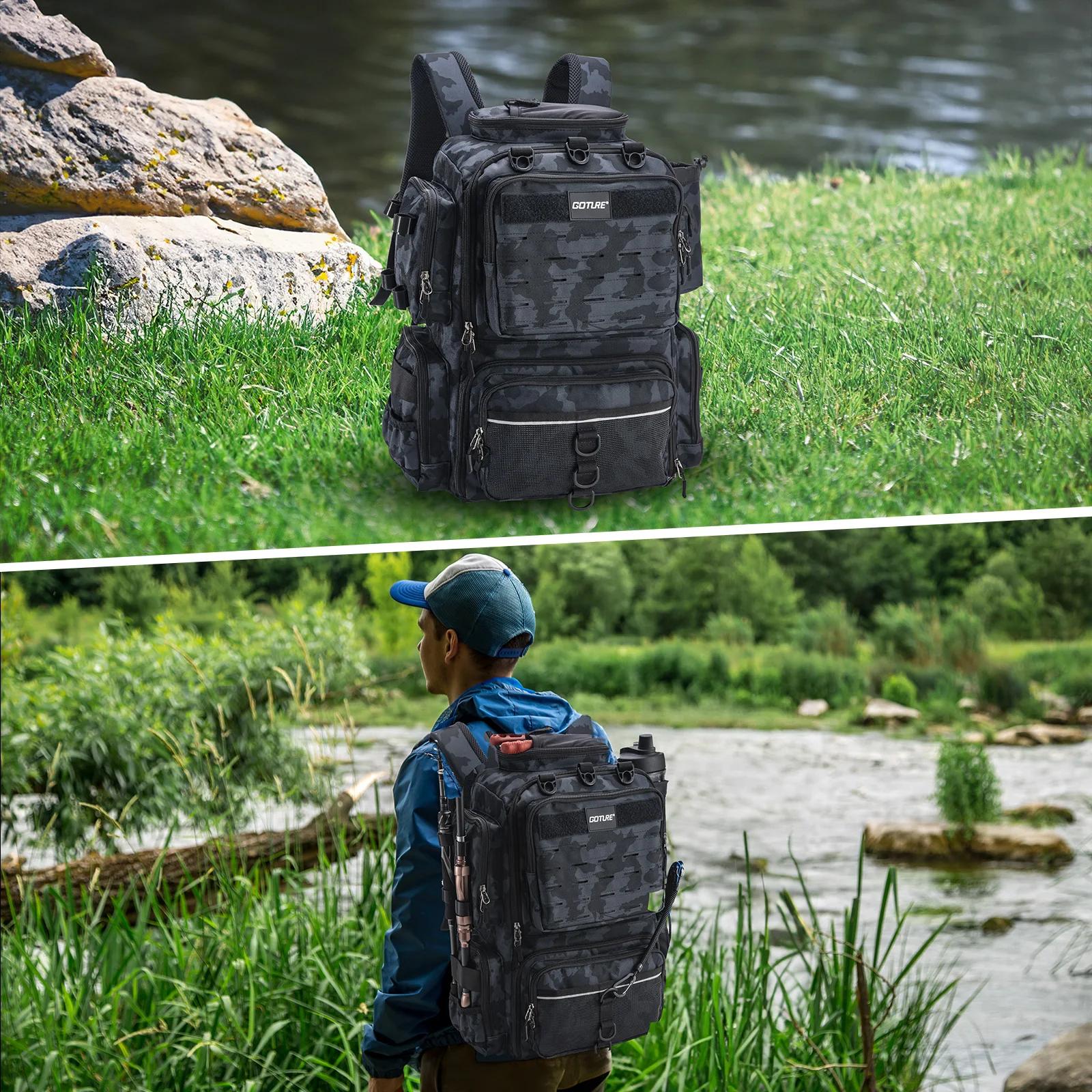 Sac à dos de pêche waterproof léger avec porte-canne - Rangement ajustable pour matériel de pêche