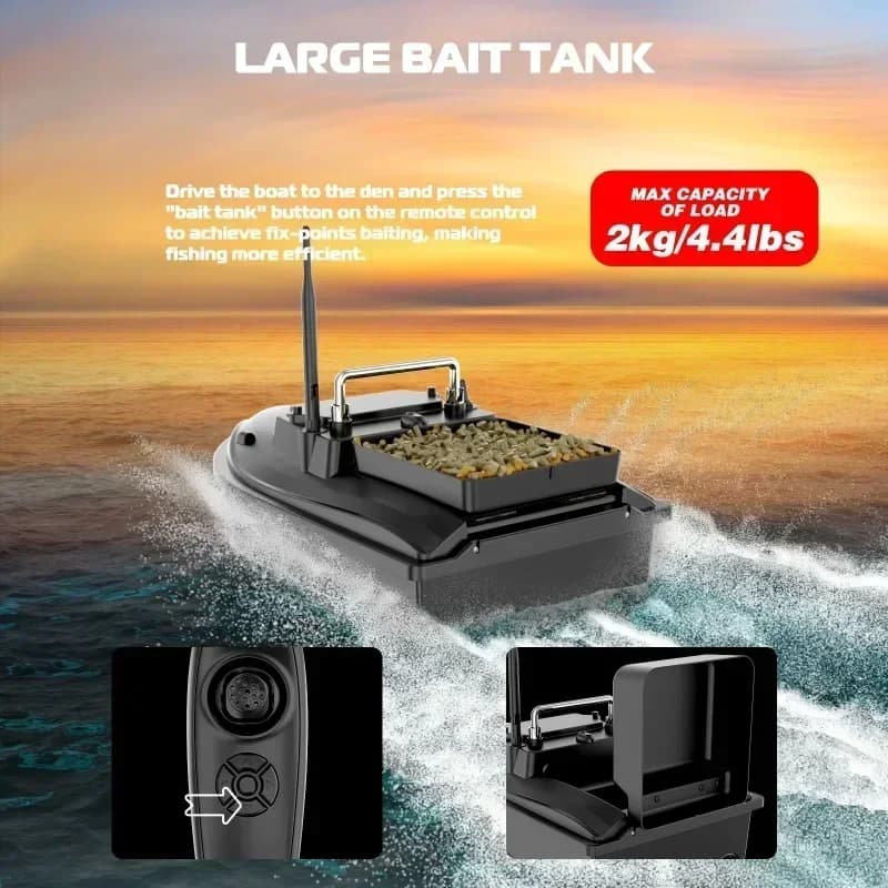 Bateau appât télécommandé 500m 2kg charge - vitesse fixe étanche lumière nuit pêche