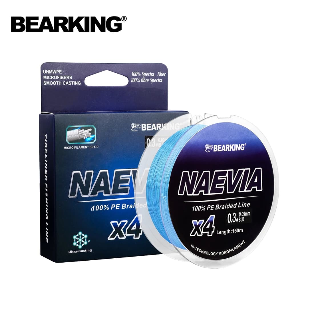 Ligne de pêche BEARKING 4 brins 150m PE 10-93LB multifilament fluide pour carpe - Haute résistance