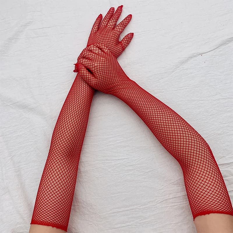 Gants résille pêche transparents élastiques longs - Cosplay, scène, performance et mode personnalité