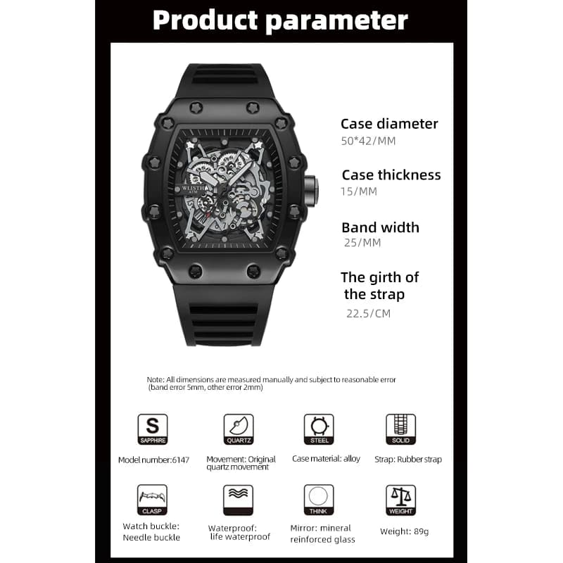 Montre automatique homme WLISTH sport étanche avec cadran lumineux et bracelet silicone, montre mécanique fashion