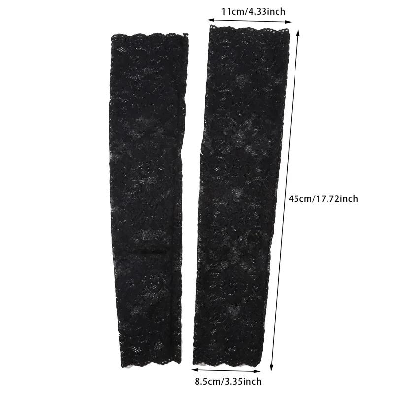 Manchons bras été soie glacée dentelle protection UV pêche conduite gants sans doigts noir blanc