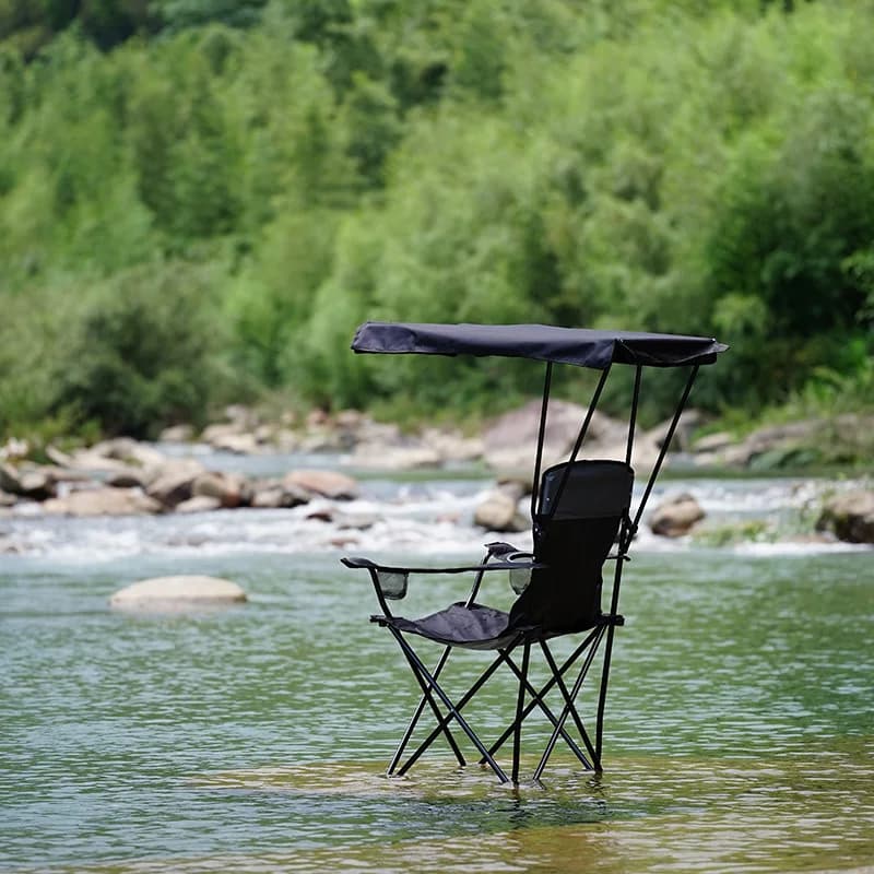 Fauteuil camping avec toit épais noir - Protection solaire, isolation thermique et imperméable pour extérieur