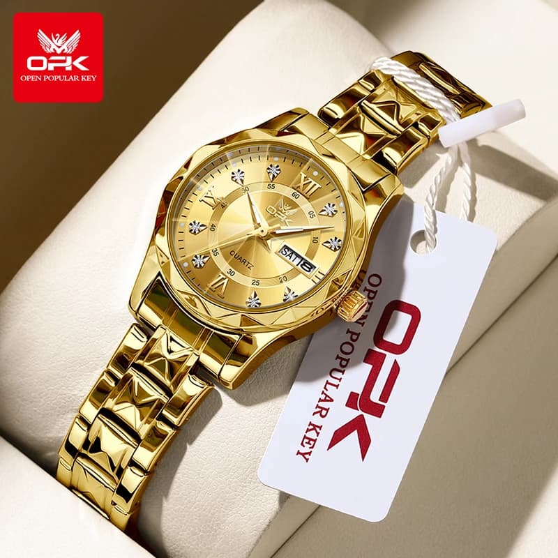 Montre femme OPK acier quartz double calendrier étanche avec éclairage nocturne - Modèle 6023