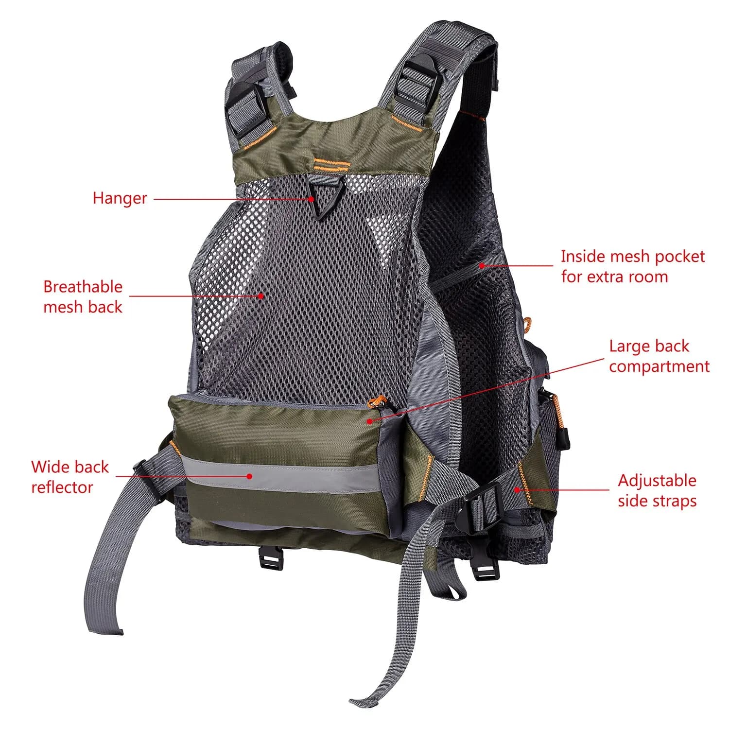 Veste de pêche respirante réglable pour la pêche à la mouche, la nage et les sports outdoor