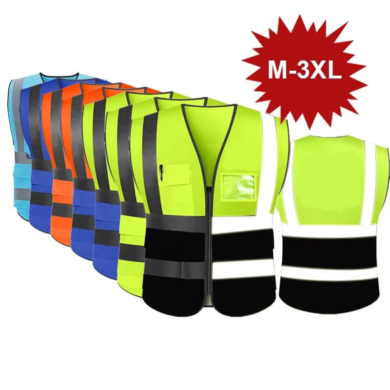 Gilet sécurité haute visibilité bandes réfléchissantes 5 poches norme ANSI Classe 2 pêche professionnelle