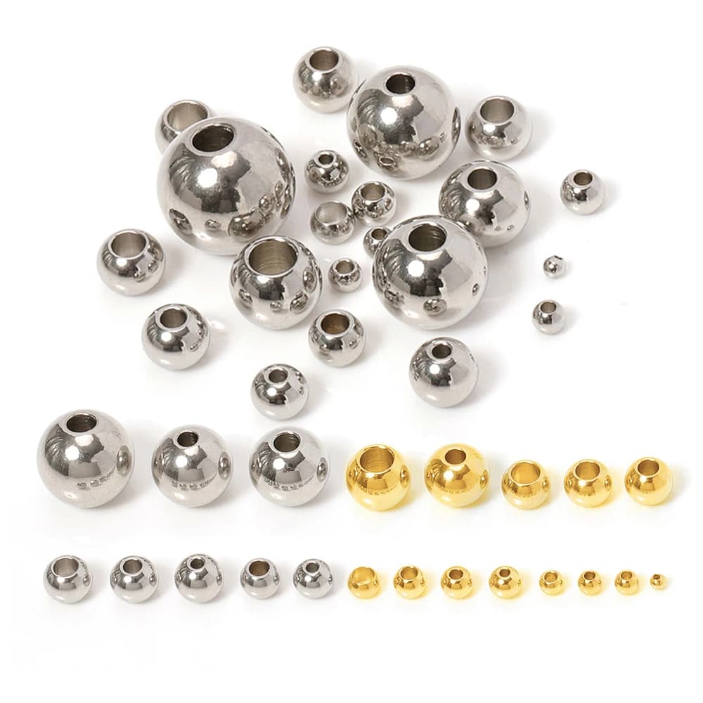 Perles inox 100 pièces 3-10mm pour création bijoux pêche - Composants bracelets DIY perles à trou