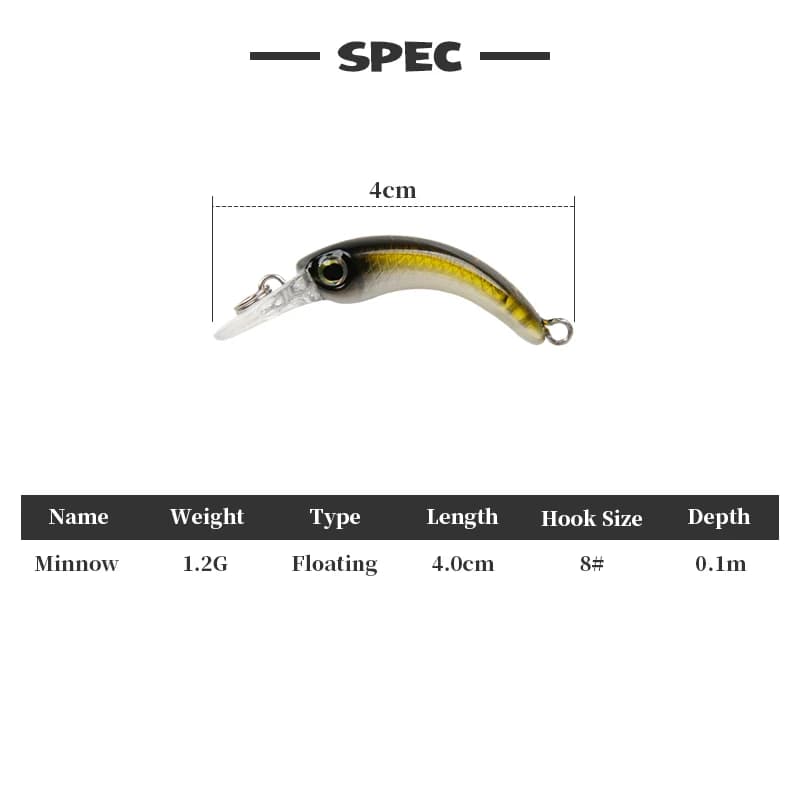 Mini leurre truite flottant 1.2g minnow micro appât dur wobbleur perche et brochet