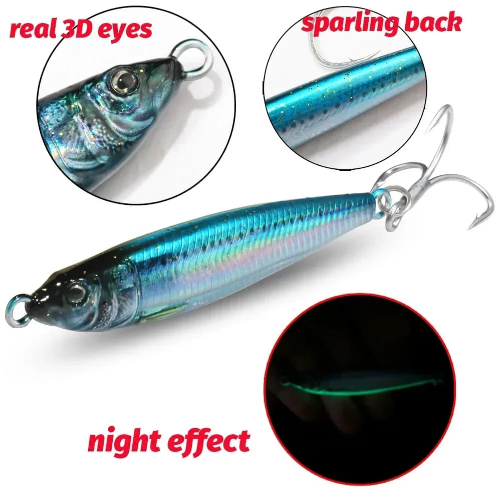 Leurre métal jig 20g 30g 40g avec yeux 3D laser pour pêche verticale, spinning et pêche au leurre