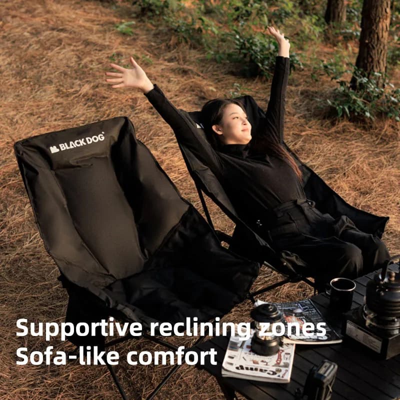 Chaise lune Blackdog renforcée pliante pour pêche, camping et plage avec tabouret intégré