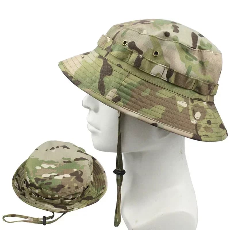 Chapeau boonie camouflage Multicam été - Casquette pêche randonnée résistante au vent soleil