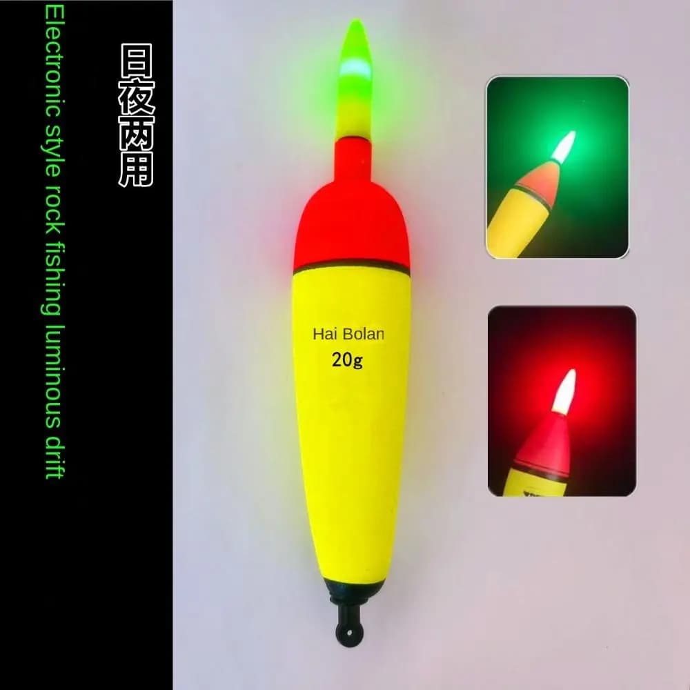 Flotteur lumineux de pêche de nuit EVA 10g-120g, vert, pour mer et roche, avec lumière intégrée