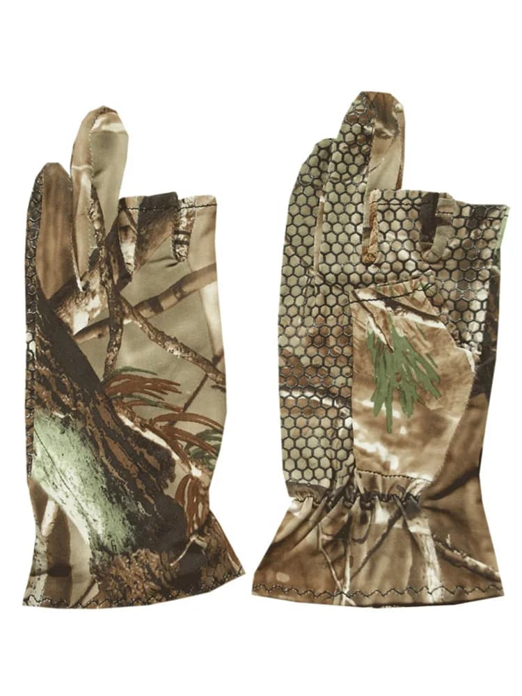 Gants pêche été mi-doigts antidérapant vélo camouflage biologique waterproof respirant fins polyester