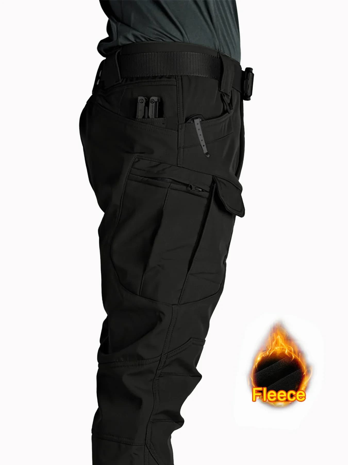 Pantalon cargo polaire 2025 pour homme - Pêche hivernale, randonnée, coupe droite et confortable