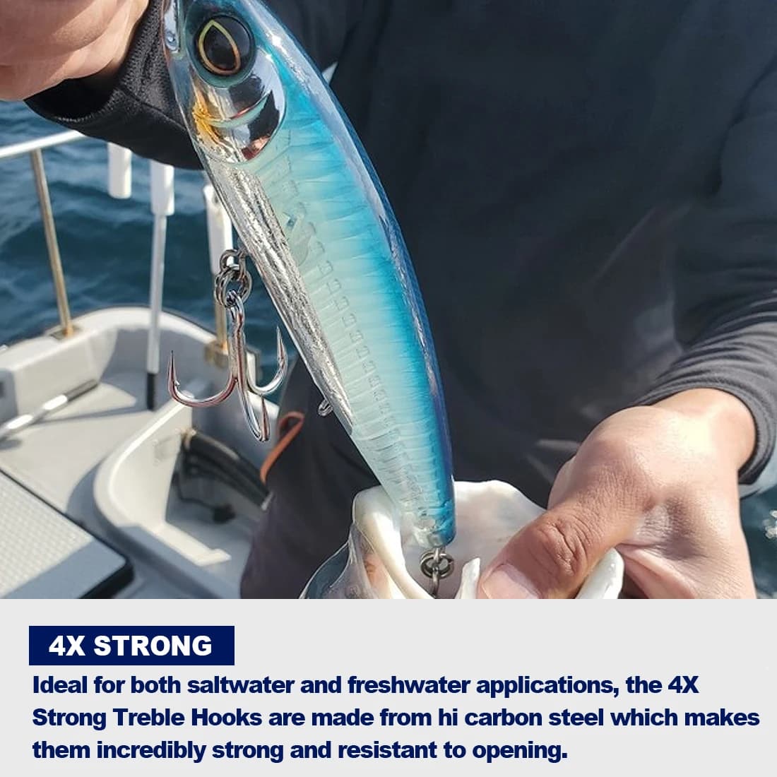 Hameçons triples FishTrip 4X renforcés pour pêche mer - remplacement pour leurres, cuillers et jigs