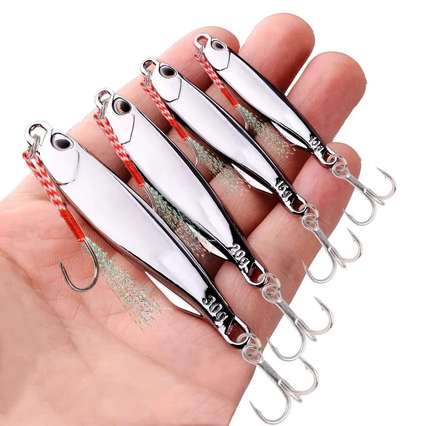 Lot de 5 Leurres Métal Jig 10g à 30g Appât Pêche en Mer pour Bar et Poissons Carnassiers