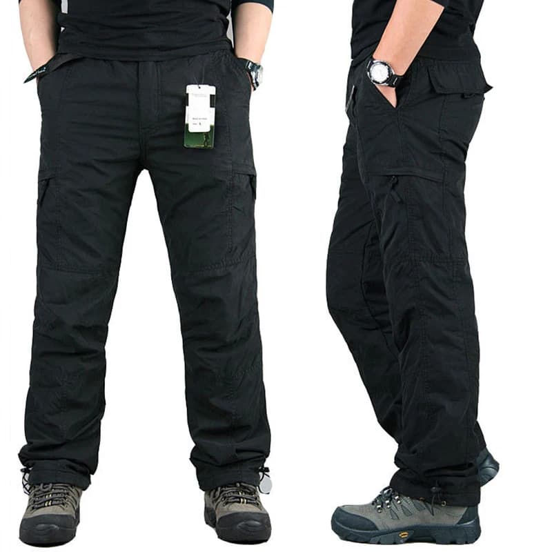 Pantalon tactique polaire hiver épais chaud ample multi-poches pêche outdoor homme