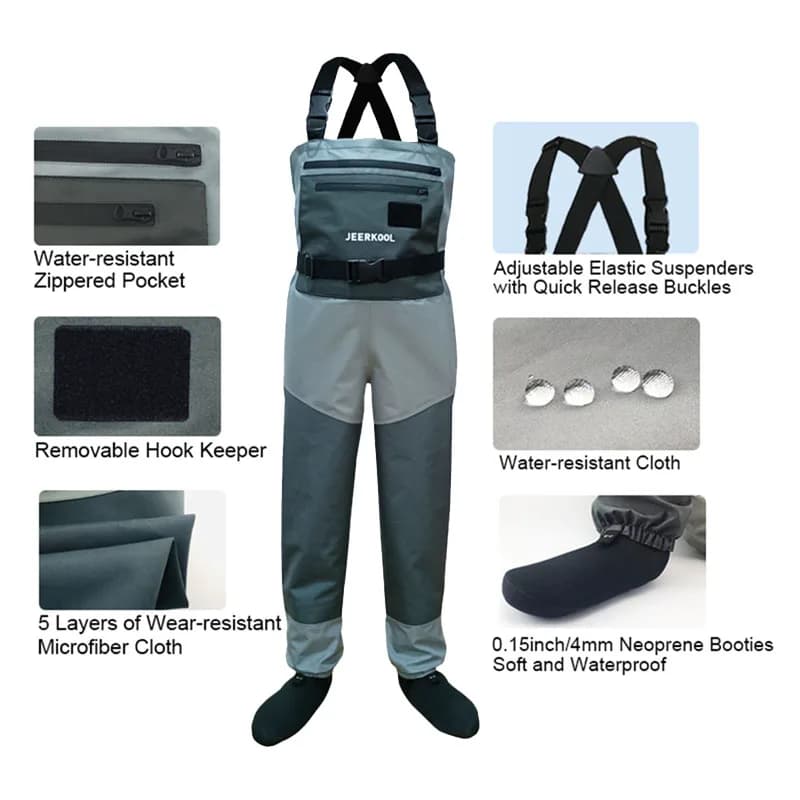 Waders de pêche imperméables 5 couches pour hommes et femmes - Pantalon de pêche avec chaussettes en néoprène