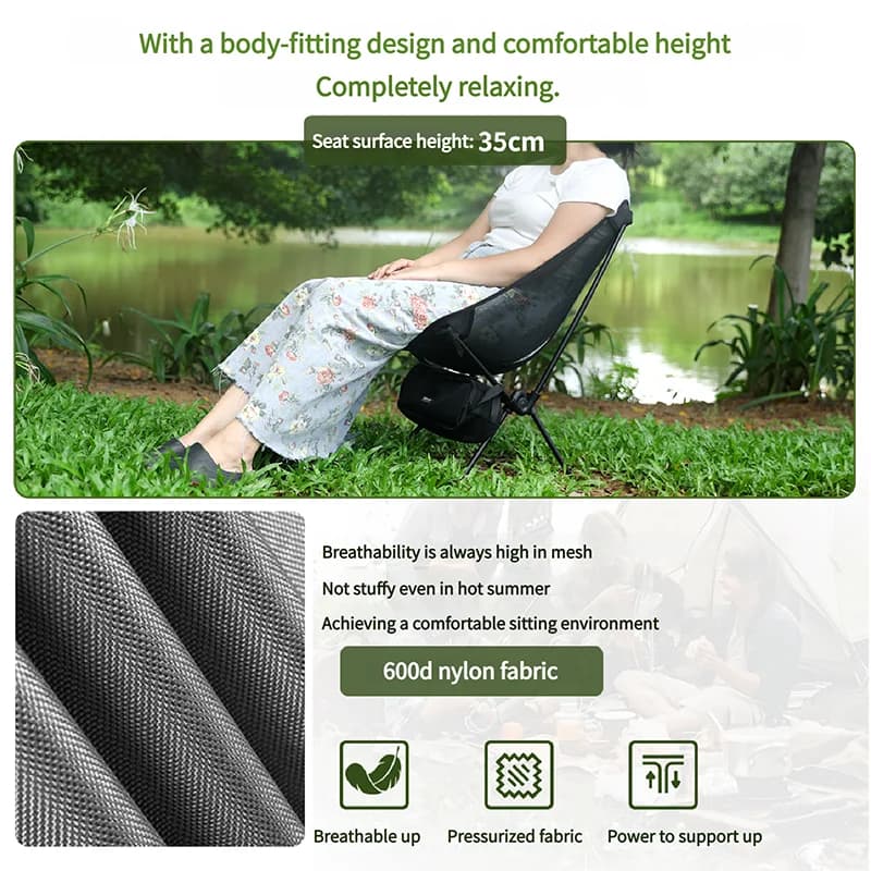 Chaise pliable extérieure DOTWISE mesh respirant, siège lune aluminium léger pour camping et pêche portable