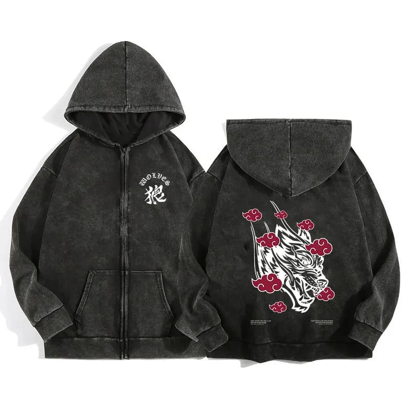 Sweat à capuche zip Darc Wolves Sport pour pêcheurs - Style gothique manga harajuku homme femme