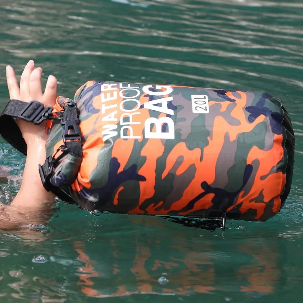 Sac étanche camouflage PVC 2L à 30L pour rafting, plongée et randonnée aquatique - Sac sec portable