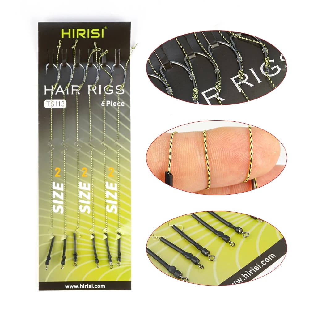 Kit de montages Hair Rig prêts à pêcher Hirisi, 6 hameçons pour carpe et boilies avec ligne