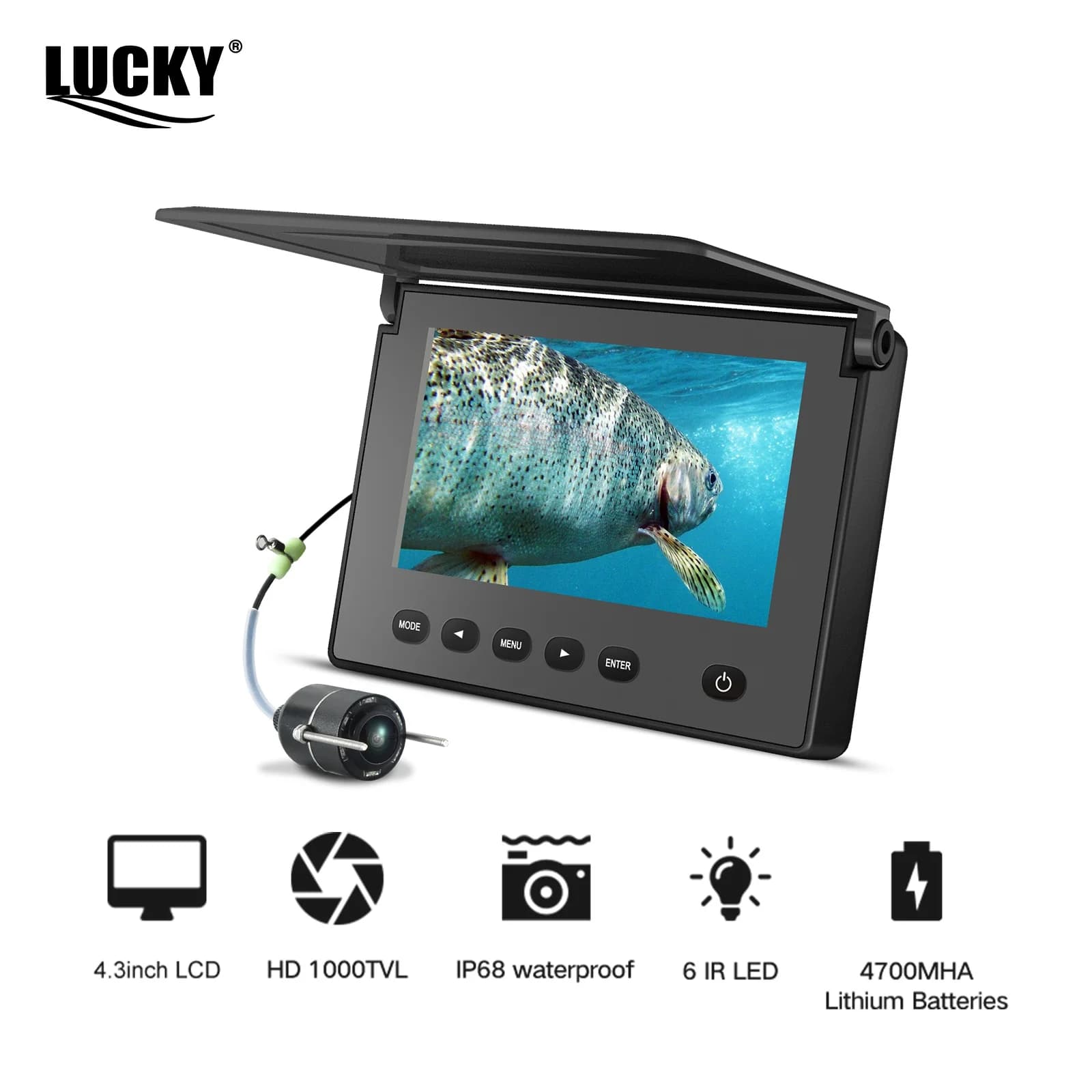 Sondeur de pêche sous-marin Lucky avec caméra vision nocturne écran LCD 4.3" pour pêche sur glace