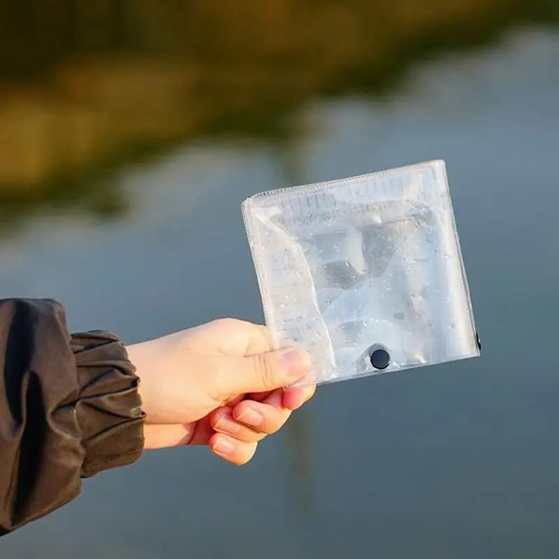 Nouveau sac à poissons PVC transparent design pratique avec échelle UV et fermeture snap
