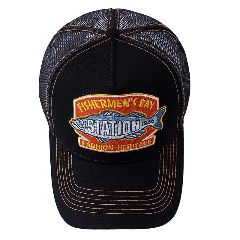 Casquette pêcheur unisexe mesh brodée gros poisson - Chapeau camionneur respirant - Snapback pêche