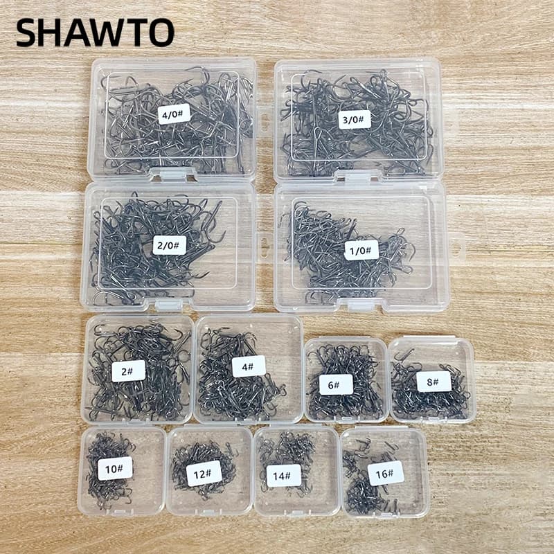 Shawto 50 hameçons triples acier carbone barbelés - Matériel pêche complet en boîte pratique