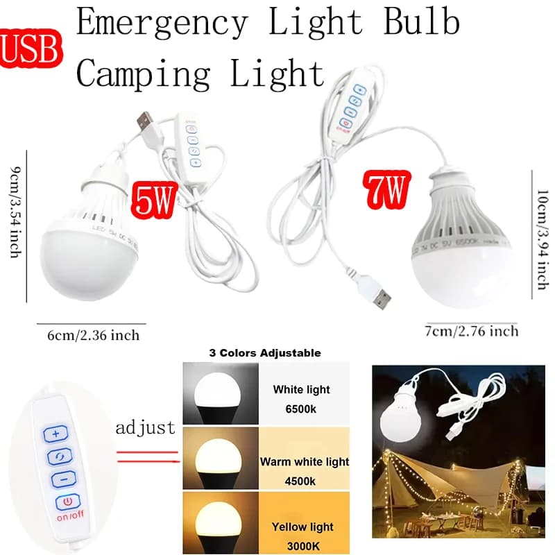 Lampe camping LED DC5V 5W 7W USB 3 couleurs dimmable suspendue tente pêche barbecue équipement extérieur