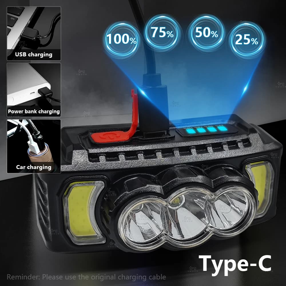 Lampe frontale 200000LM super puissante LED rechargeable USB camping randonnée pêche éclairage
