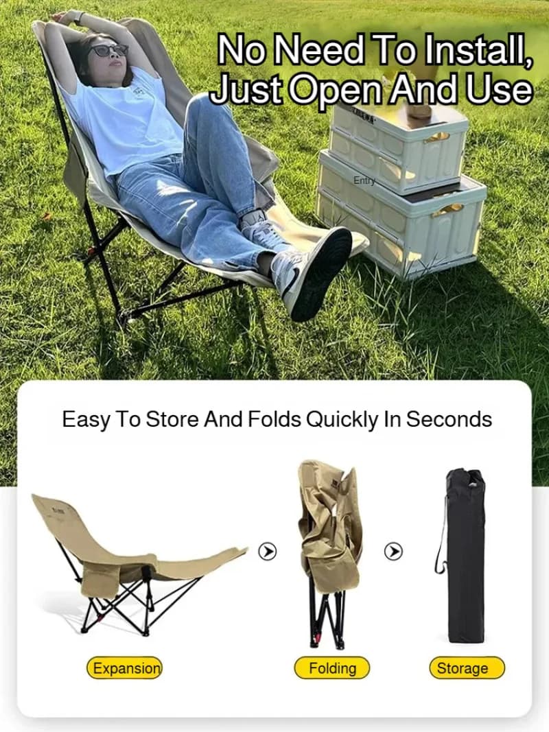 Fauteuil pliant portable avec repose-tête incurvé et repose-pieds - Confort maximal et rangement facile