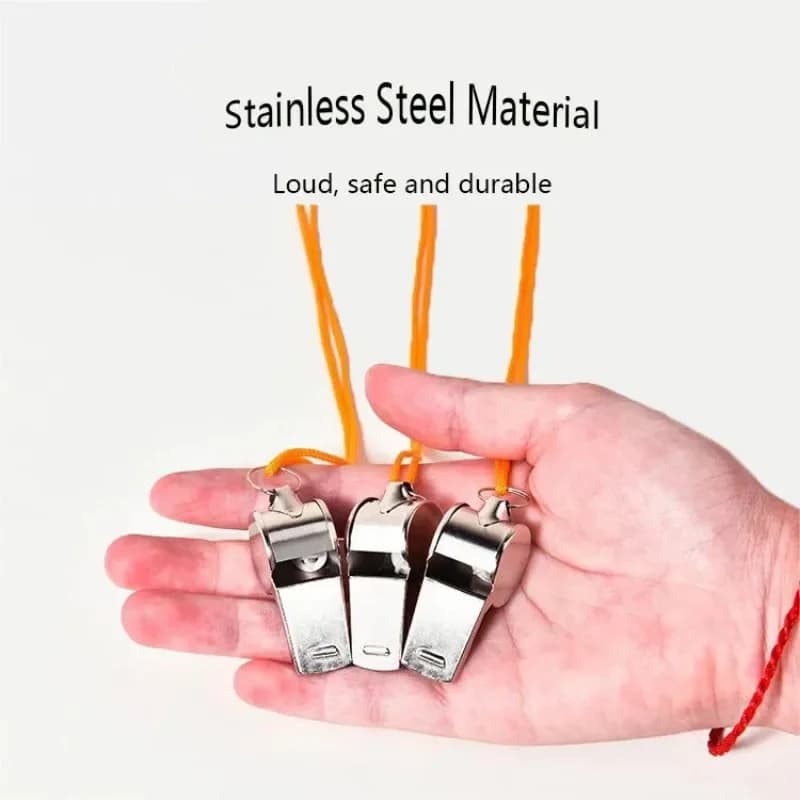 Sifflet arbitre métal inoxydable avec cordon équipement sport outil pêcheur sécurité survie