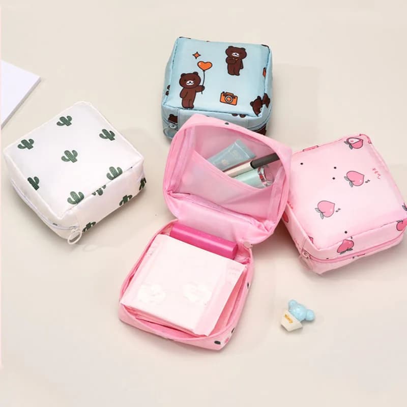 Pochette étanche pour serviettes hygiéniques - Organisateur portable motifs cartoon pour protections féminines