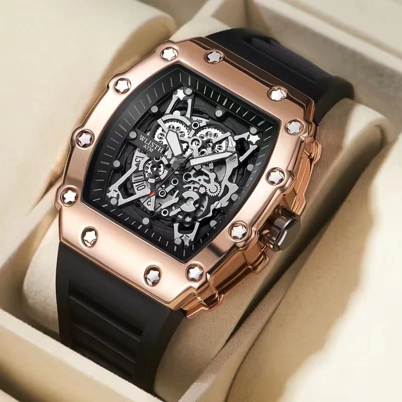 Montre automatique homme WLISTH sport étanche avec cadran lumineux et bracelet silicone, montre mécanique fashion