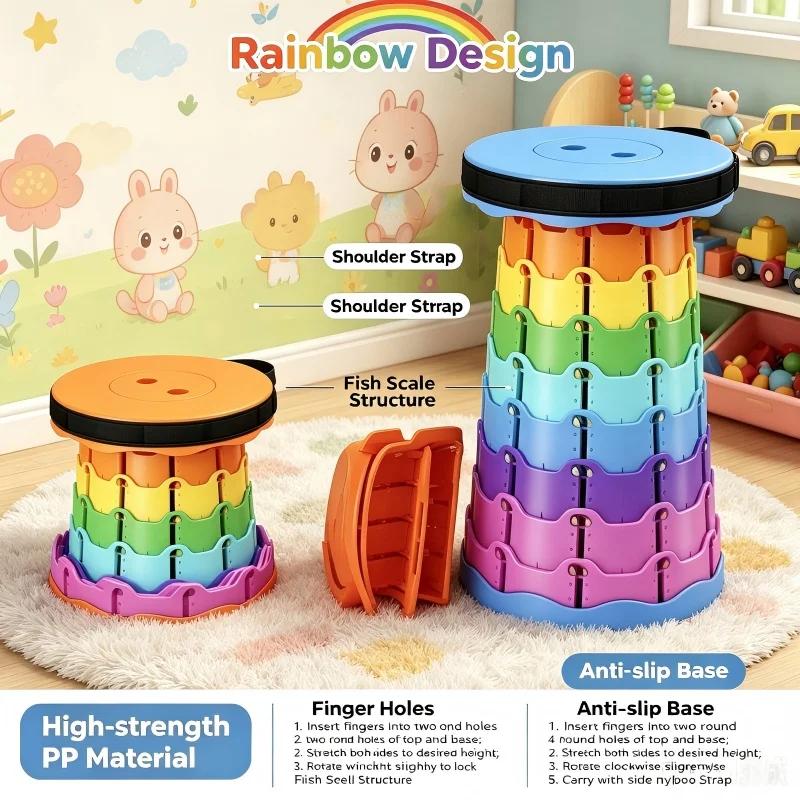 Tabouret pliant télescopique réglable pêche voyage - Siège de rangement plastique arc-en-ciel extérieur