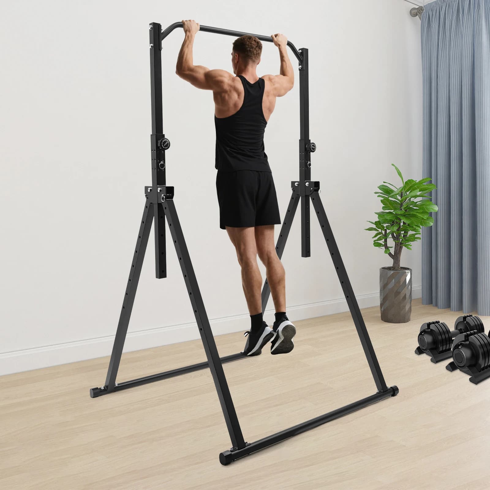 Barre horizontale pliable noire murale - Poignées anti-dérapage et ergonomique pour pêche sportive