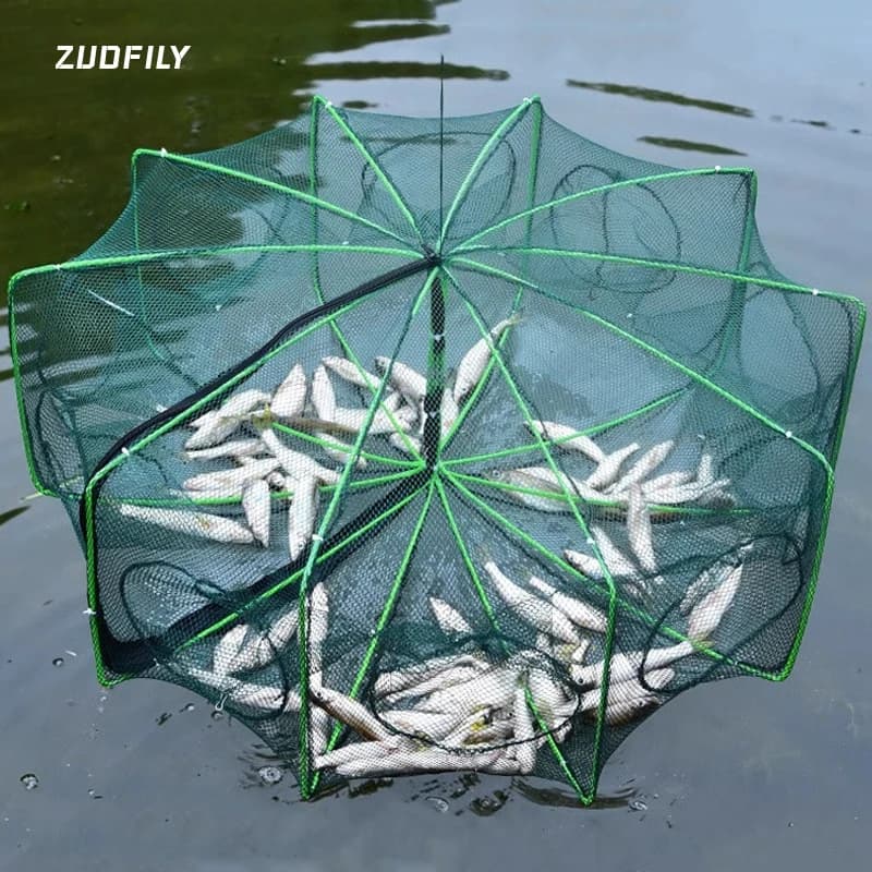 Piège à poissons et crustacés pliable en nylon - Cage filet pour écrevisses, crabes et crevettes