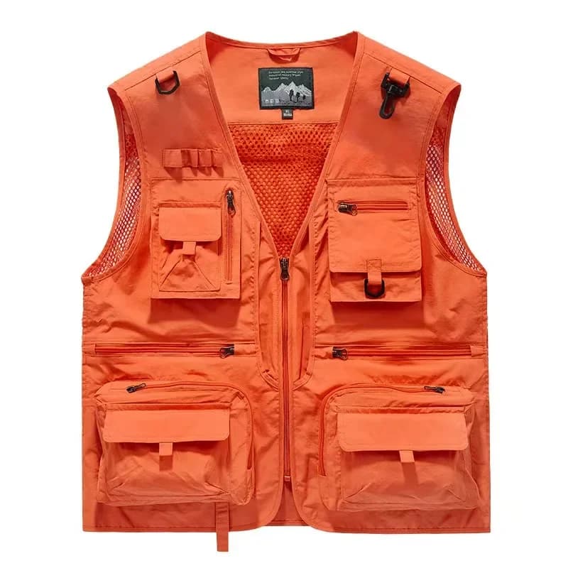 Veste technique pêche sans manches homme 6XL, 14 poches mesh aération pour randonnée et photographie