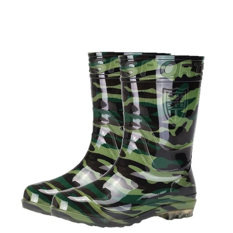 Bottes de pluie camouflage mi-mollet homme - Chaussures travail extérieur antidérapantes chaudes