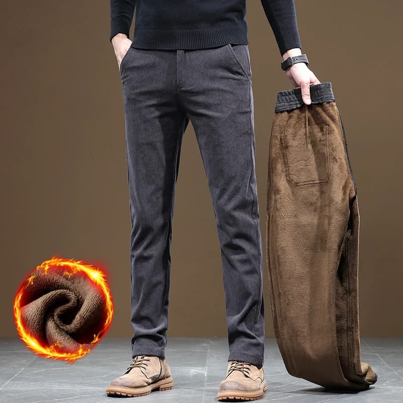 Pantalon velours chaud homme hiver 2025 pour pêche - Tissu polaire et coupe slim confortable