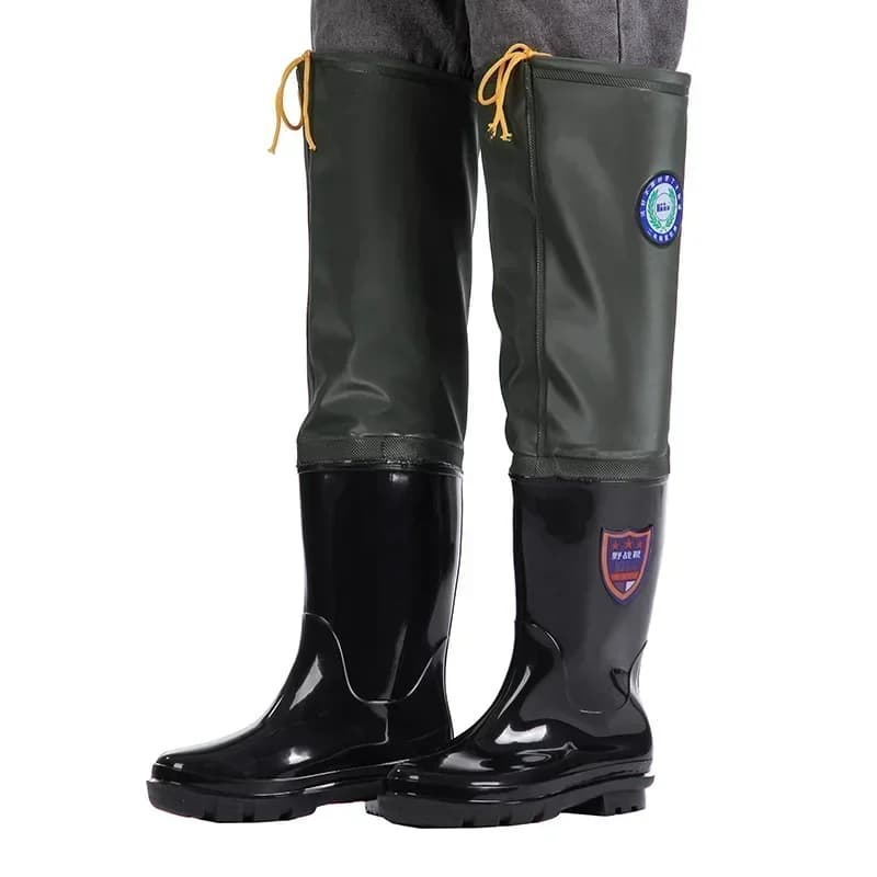 Pantalon de pêche imperméable renforcé avec bottes intégrées antidérapantes et résistantes à l'usure