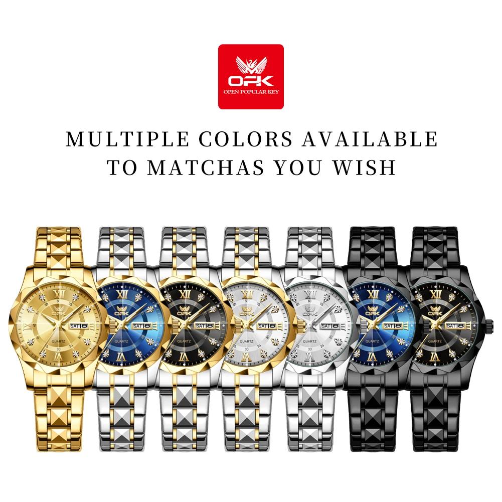 Montre femme OPK acier quartz double calendrier étanche avec éclairage nocturne - Modèle 6023