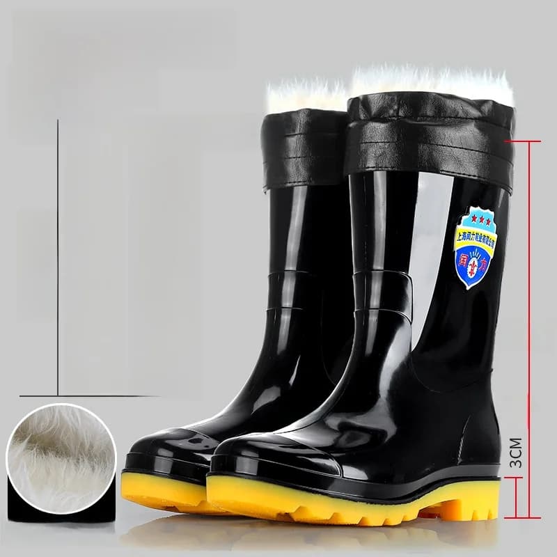 Bottes de pluie mi-mollet épaissies pour hommes - Semelle tendon de bœuf anti-dérapante