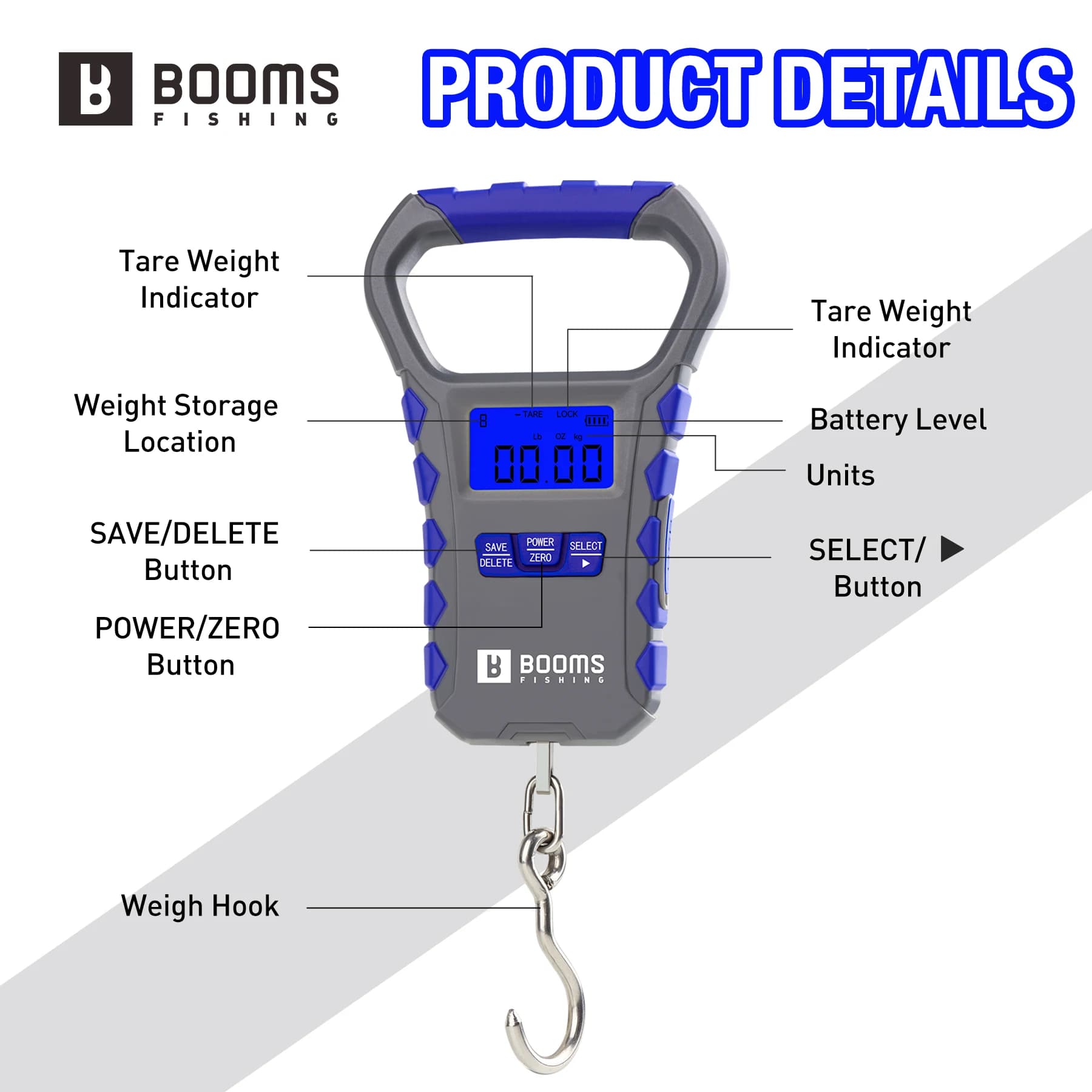 Kit pêche Booms avec pince à poisson et balance numérique 65LB/30KG rechargeable portable outil pesage