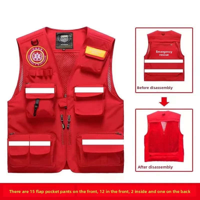 Gilet réfléchissant secours urgence multi-poches - Veste travail confortable pêche - Personnalisation logo publicitaire