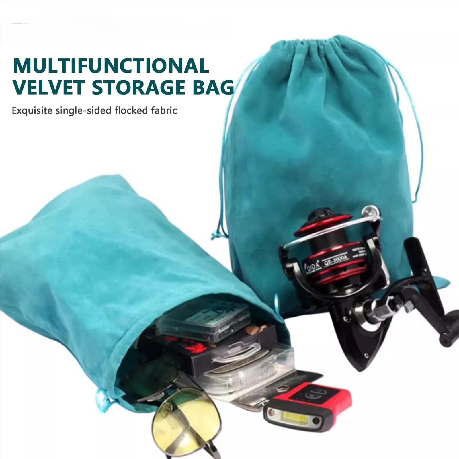 Sac de rangement portable pour moulinets de pêche avec roulettes et cordon de serrage